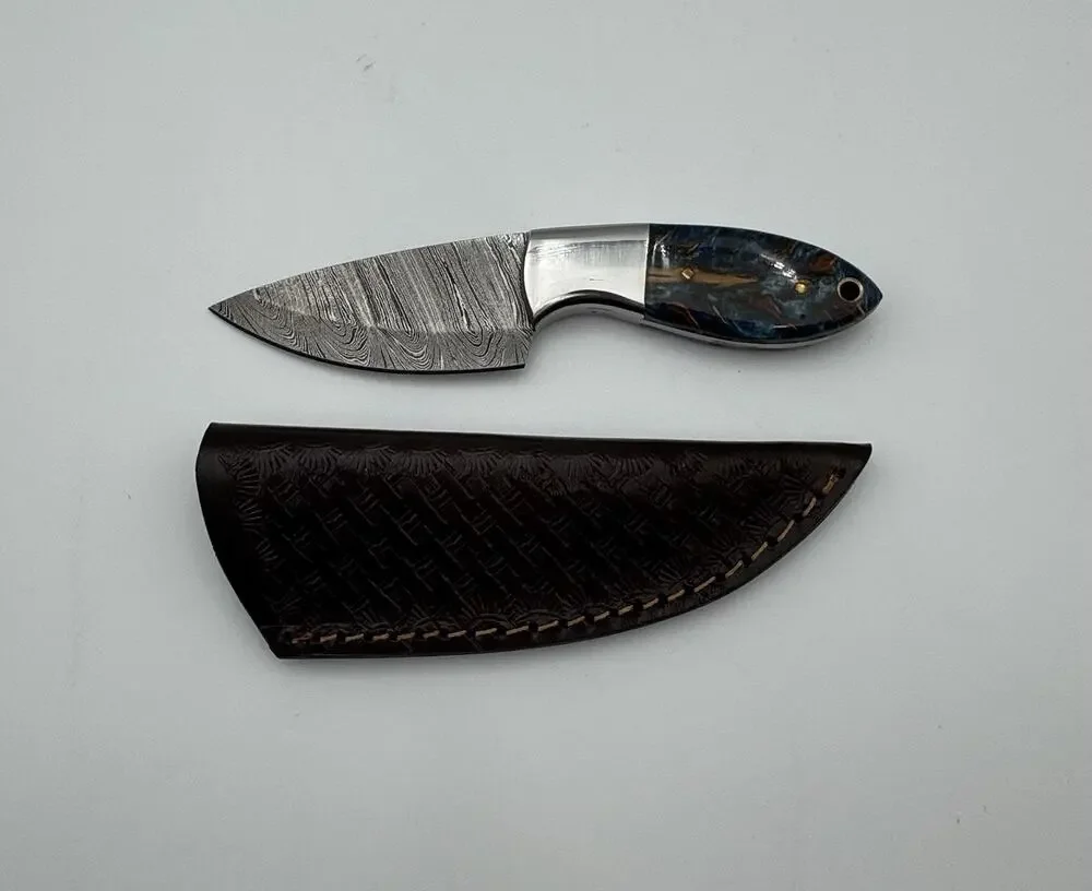 Handmade Damascus Steel Fixed Blade Knife w/ Leather Sheath – Pakistan Made NEW